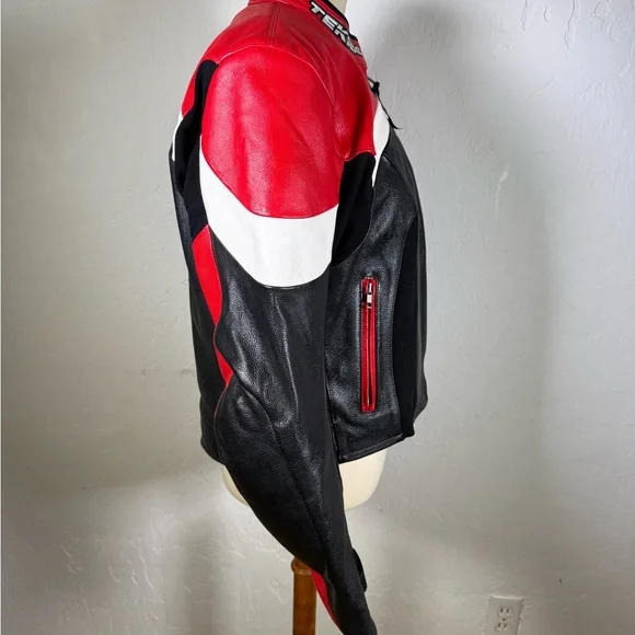 Women’Red & Black Teknic Leather Motorcycle Jacket with Removable Quilted Liner. - Picture 7 of 16